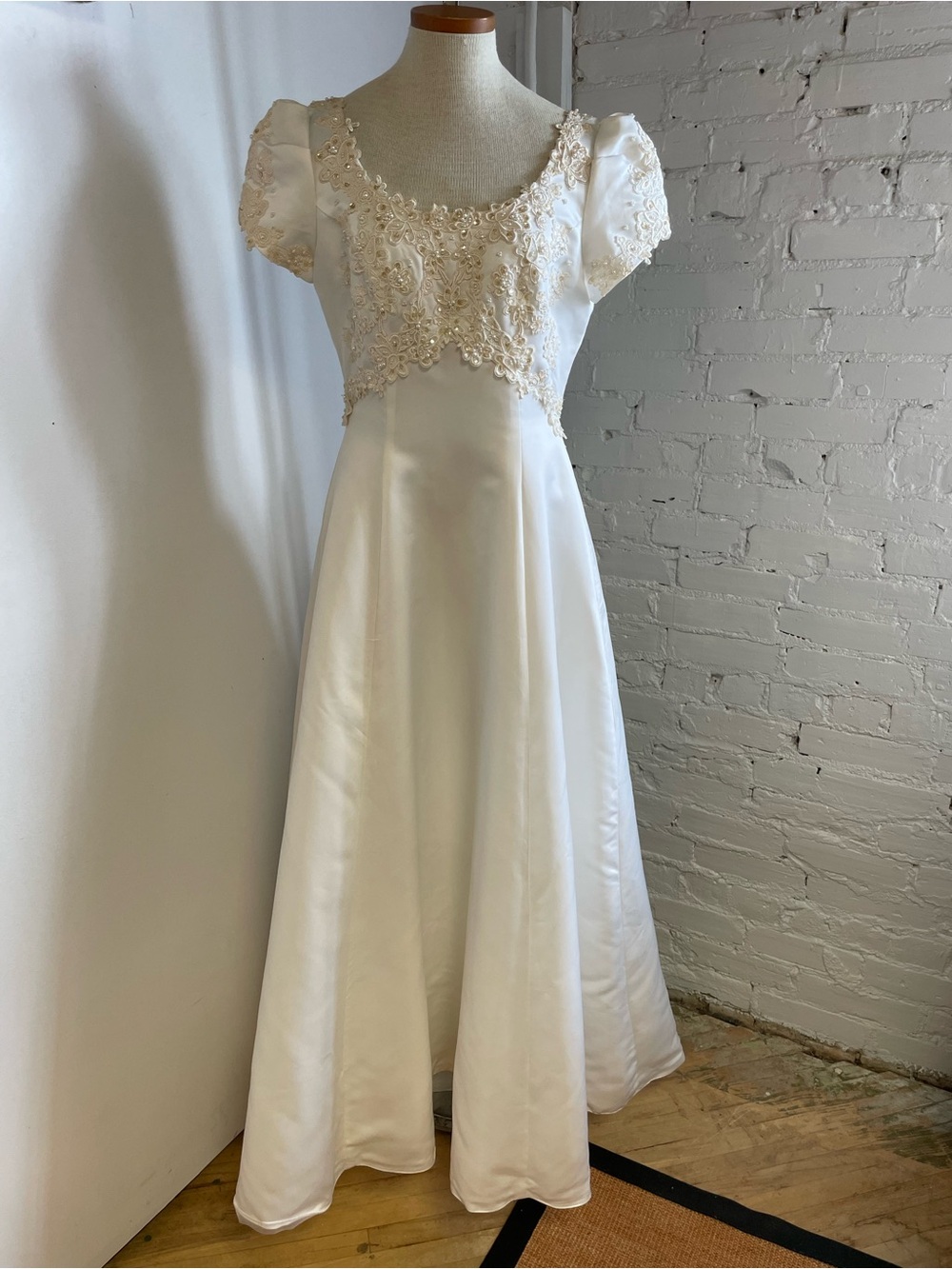 Ivory Empire Waist Gown with Beaded Lace Bodice